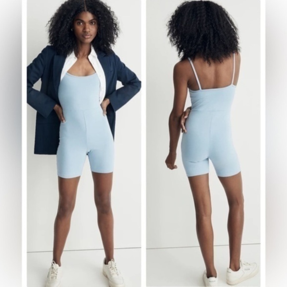 Madewell Knit Biker Unitard Botanical Dye Edition Baby Blue Large NWT